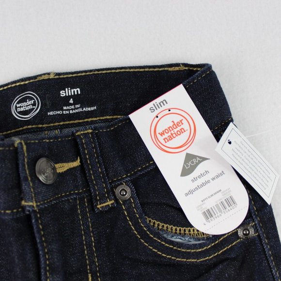 Wonder Nation Boys Slim Fit Denim Jeans Size 4 Dark Wash Stretch Adjustable - Picture 3 of 6